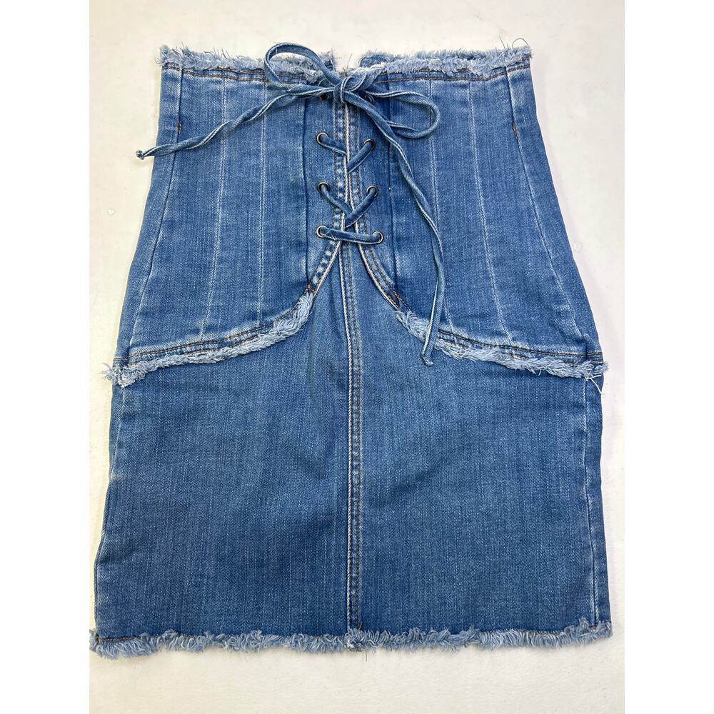 Bardot X Revolve High Corset Waist Denim Skirt in Size 26. - Picture 4 of 9